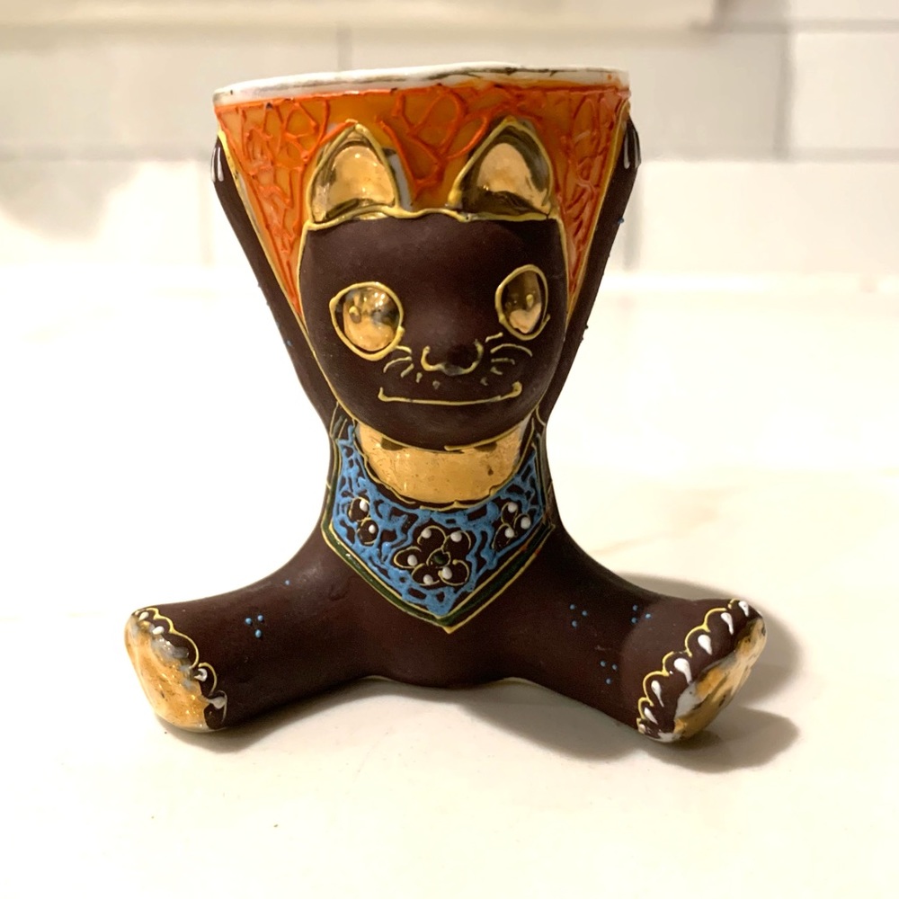 Vintage Small vase toothpick holder or Tealight candle holder ceramic cat